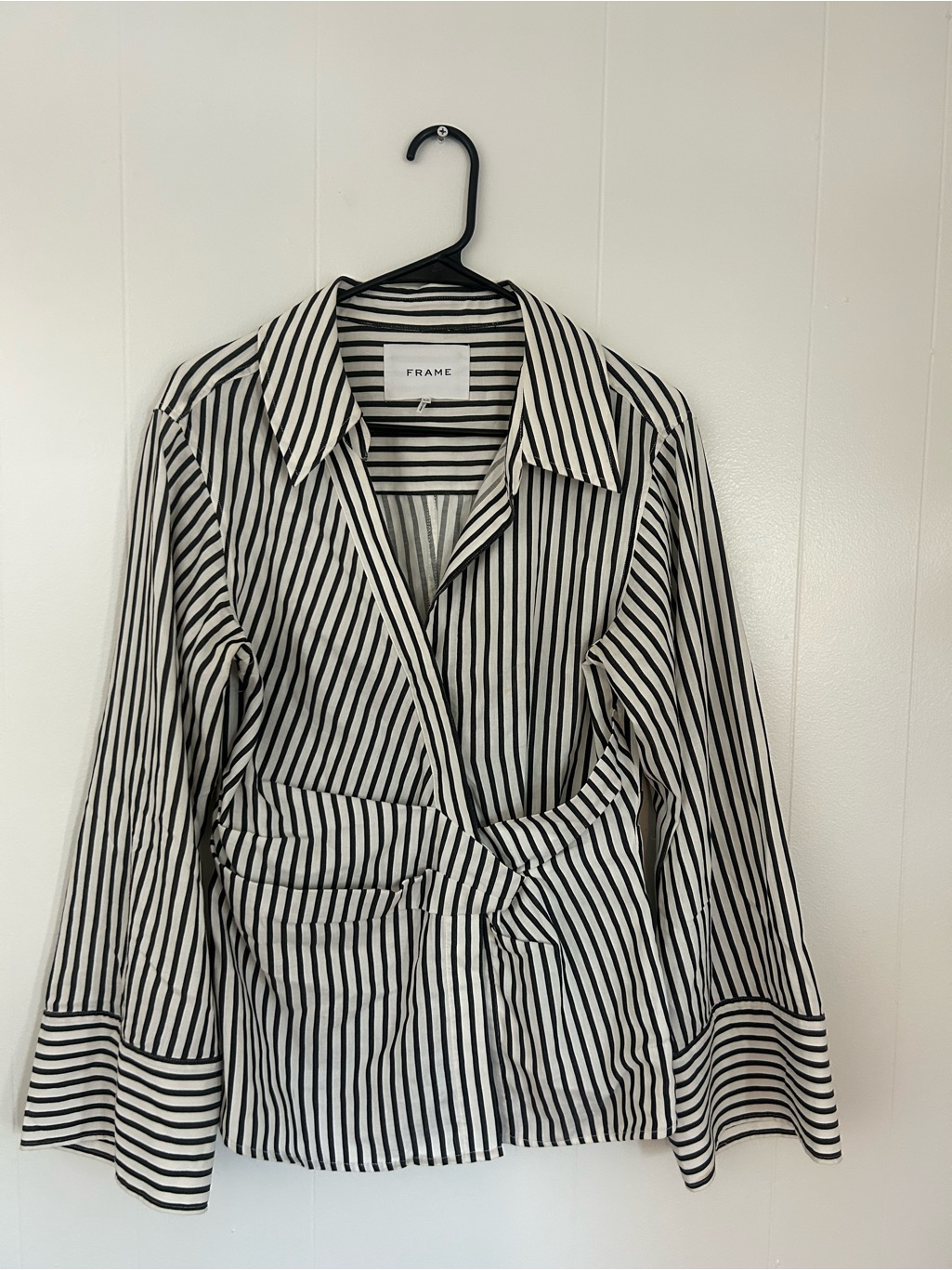 Frame Black And White Striped Wrap Top